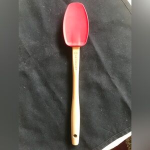 Le Creuset Red Silicone Spoon Spatula with Light Wood Handle